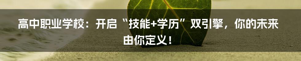 高中职业学校:开启“技能+学历”双引擎,你的未来由你定义!