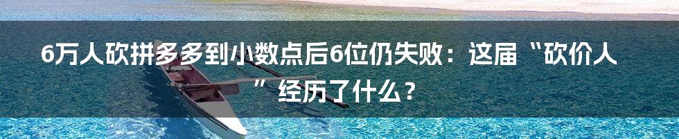 6万人砍拼多多到小数点后6位仍失败:这届“砍价人”经历了什么?