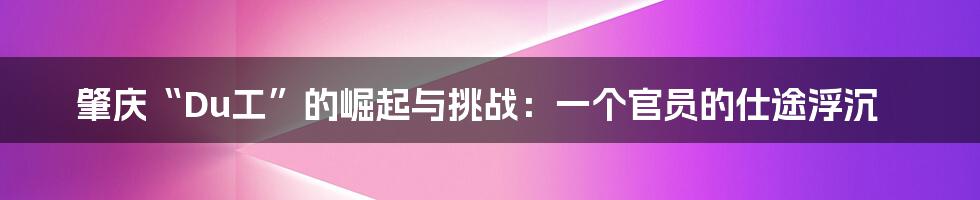 肇庆“Du工”的崛起与挑战:一个官员的仕途浮沉