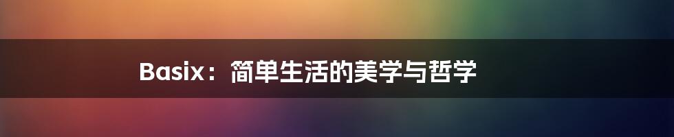 Basix：简单生活的美学与哲学
