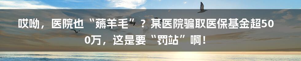 哎呦,医院也“薅羊毛”?某医院骗取医保基金超500万,这是要“罚站”啊!
