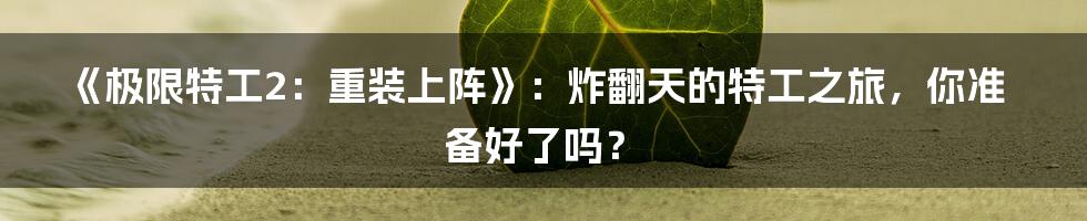 《极限特工2:重装上阵》:炸翻天的特工之旅,你准备好了吗?