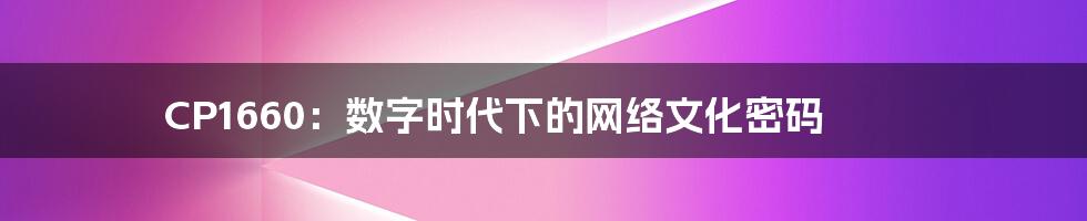 CP1660：数字时代下的网络文化密码