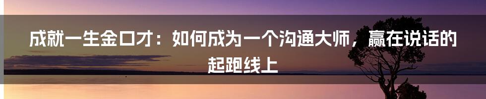 成就一生金口才：如何成为一个沟通大师，赢在说话的起跑线上