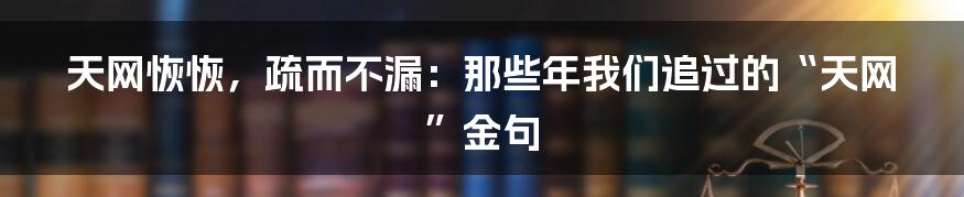 天网恢恢，疏而不漏：那些年我们追过的“天网”金句