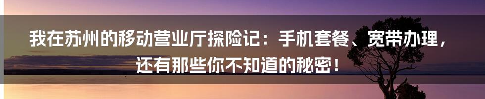 我在苏州的移动营业厅探险记:手机套餐、宽带办理,还有那些你不知道的秘密!