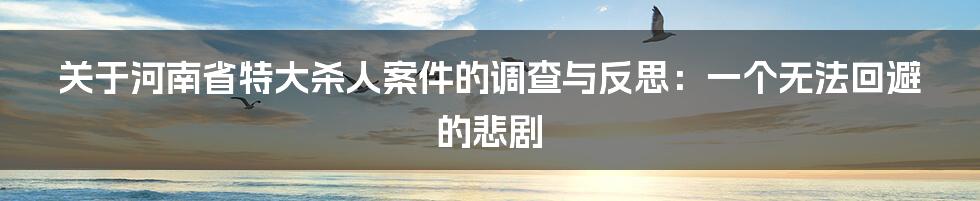关于河南省特大杀人案件的调查与反思:一个无法回避的悲剧