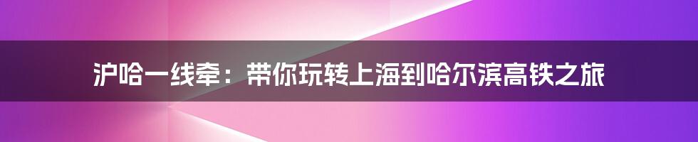 沪哈一线牵:带你玩转上海到哈尔滨高铁之旅