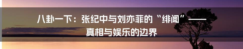 八卦一下：张纪中与刘亦菲的“绯闻”—— 真相与娱乐的边界