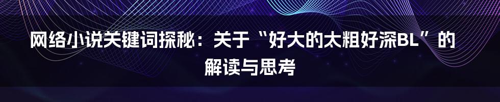网络小说关键词探秘:关于“好大的太粗好深BL”的解读与思考