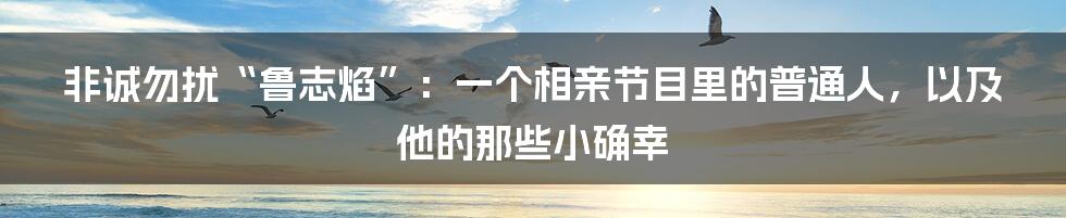 非诚勿扰“鲁志焰”：一个相亲节目里的普通人，以及他的那些小确幸