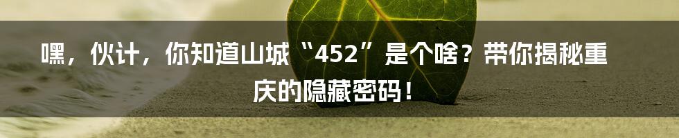 嘿,伙计,你知道山城“452”是个啥?带你揭秘重庆的隐藏密码!