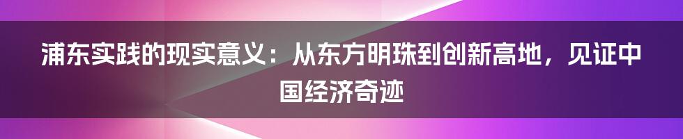 浦东实践的现实意义：从东方明珠到创新高地，见证中国经济奇迹