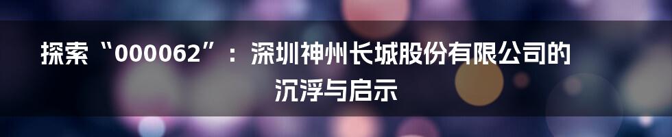探索“000062”:深圳神州长城股份有限公司的沉浮与启示