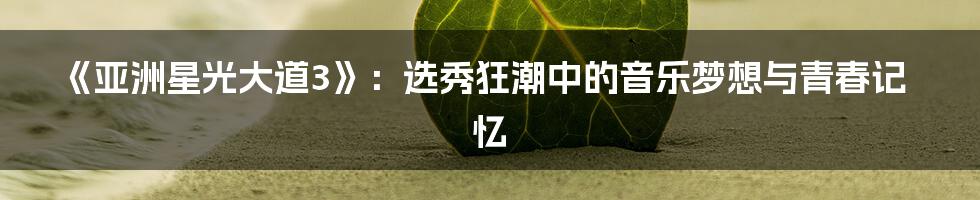 《亚洲星光大道3》：选秀狂潮中的音乐梦想与青春记忆