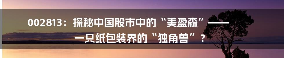 002813:探秘中国股市中的“美盈森”—— 一只纸包装界的“独角兽”?
