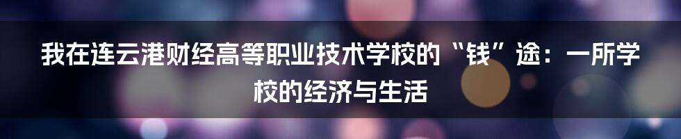 我在连云港财经高等职业技术学校的“钱”途:一所学校的经济与生活