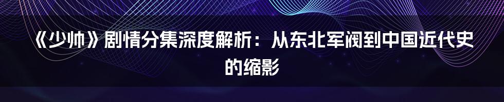 《少帅》剧情分集深度解析：从东北军阀到中国近代史的缩影