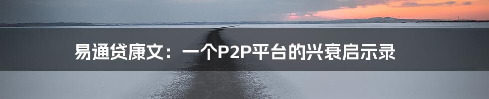 易通贷康文:一个P2P平台的兴衰启示录