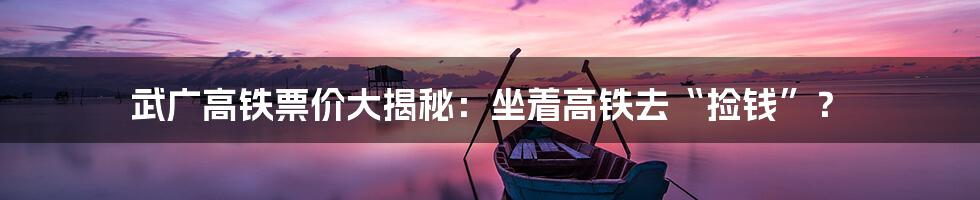 武广高铁票价大揭秘:坐着高铁去“捡钱”?