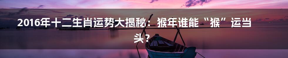 2016年十二生肖运势大揭秘：猴年谁能“猴”运当头？