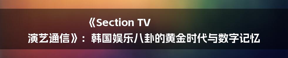 《Section TV 演艺通信》：韩国娱乐八卦的黄金时代与数字记忆