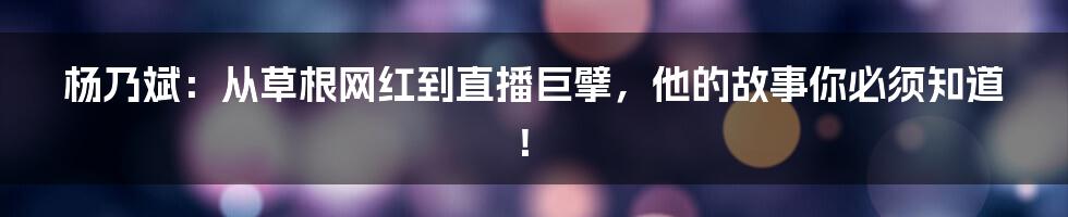 杨乃斌:从草根网红到直播巨擘,他的故事你必须知道!