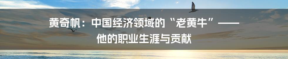 黄奇帆:中国经济领域的“老黄牛”—— 他的职业生涯与贡献