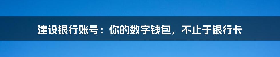 建设银行账号：你的数字钱包，不止于银行卡