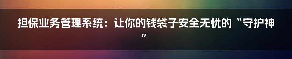 担保业务管理系统：让你的钱袋子安全无忧的“守护神”