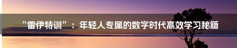 “雷伊特训”:年轻人专属的数字时代高效学习秘籍