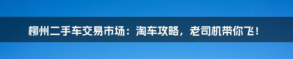 柳州二手车交易市场:淘车攻略,老司机带你飞!