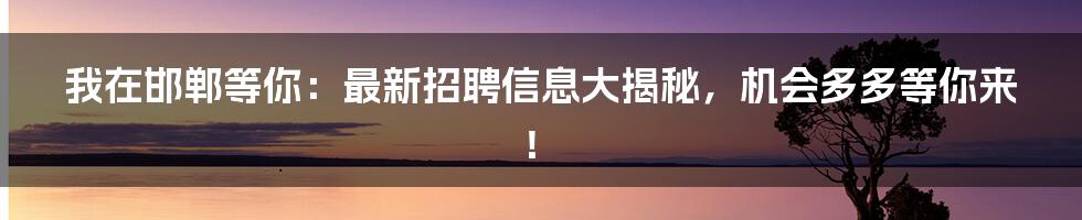 我在邯郸等你:最新招聘信息大揭秘,机会多多等你来!