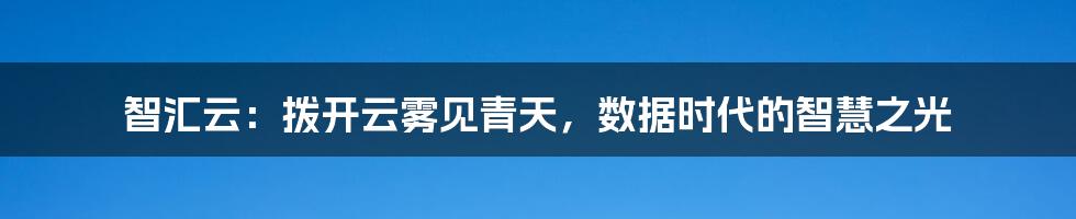 智汇云:拨开云雾见青天,数据时代的智慧之光