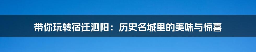 带你玩转宿迁泗阳：历史名城里的美味与惊喜