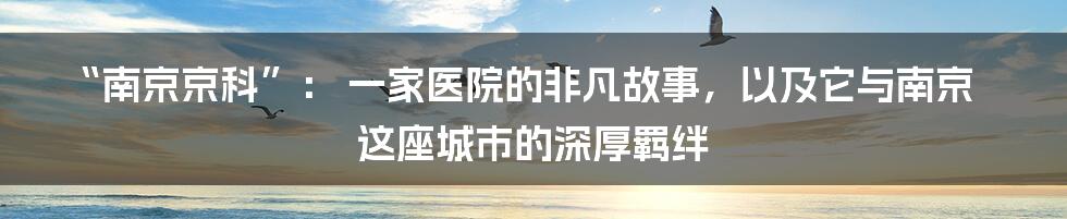 “南京京科”: 一家医院的非凡故事,以及它与南京这座城市的深厚羁绊