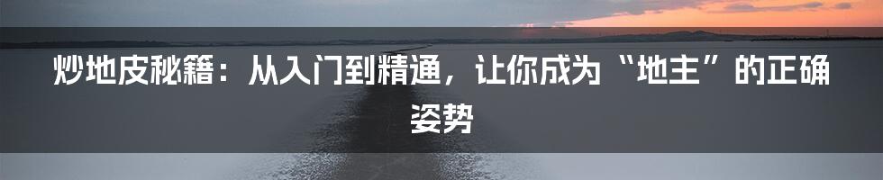 炒地皮秘籍:从入门到精通,让你成为“地主”的正确姿势