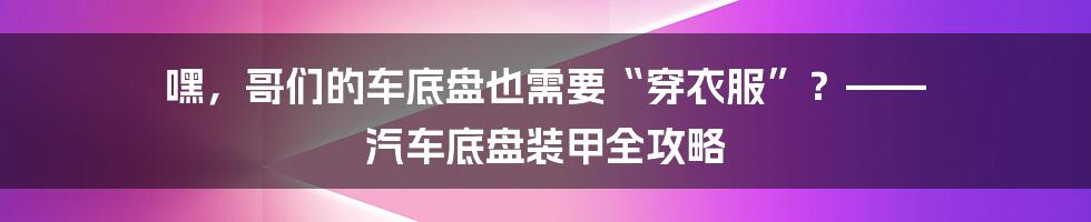 嘿，哥们的车底盘也需要“穿衣服”？—— 汽车底盘装甲全攻略