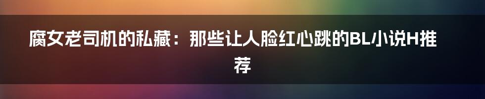 腐女老司机的私藏:那些让人脸红心跳的BL小说H推荐