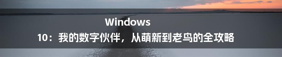 Windows 10:我的数字伙伴,从萌新到老鸟的全攻略
