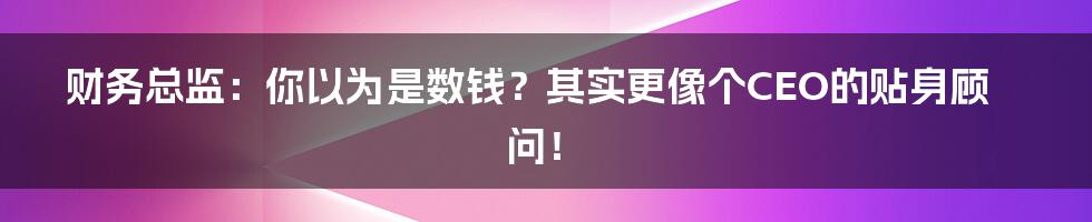 财务总监:你以为是数钱?其实更像个CEO的贴身顾问!