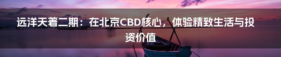 远洋天著二期:在北京CBD核心,体验精致生活与投资价值