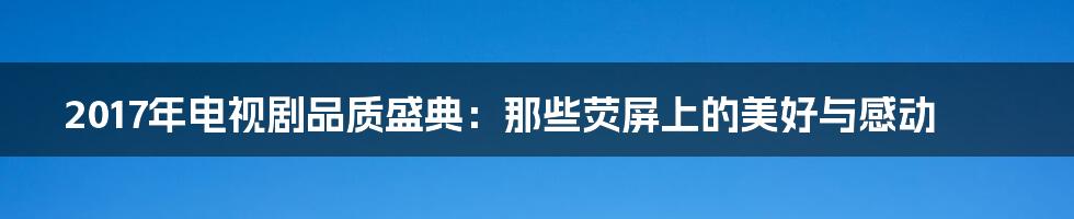 2017年电视剧品质盛典:那些荧屏上的美好与感动