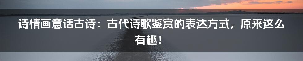 诗情画意话古诗:古代诗歌鉴赏的表达方式,原来这么有趣!
