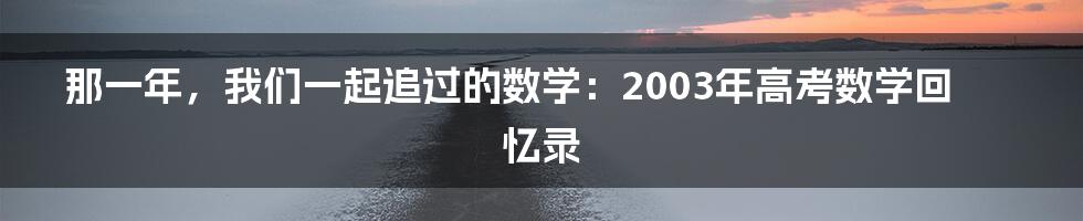 那一年，我们一起追过的数学：2003年高考数学回忆录