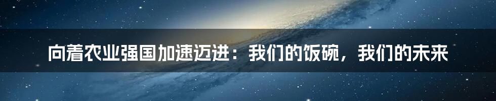 向着农业强国加速迈进：我们的饭碗，我们的未来
