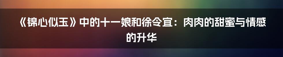 《锦心似玉》中的十一娘和徐令宜：肉肉的甜蜜与情感的升华