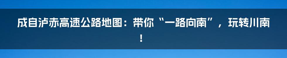 成自泸赤高速公路地图:带你“一路向南”,玩转川南!