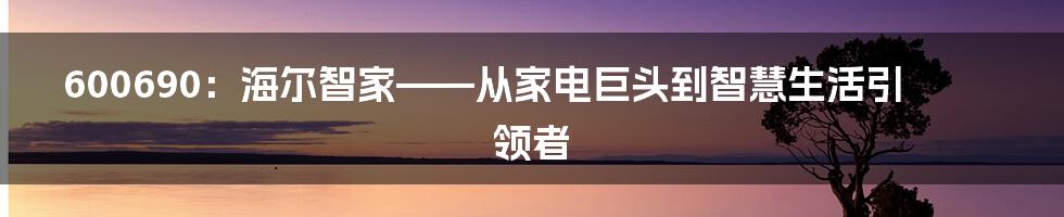 600690:海尔智家——从家电巨头到智慧生活引领者