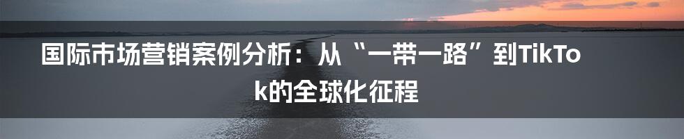 国际市场营销案例分析:从“一带一路”到TikTok的全球化征程